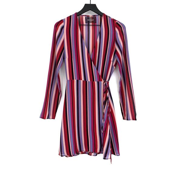 REFORMATION Gjelina Luisa Stripe V-Neck Wrap Mini Dress Pink Purple S